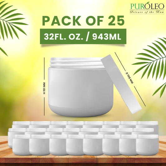 Round Base Jar White Makeup Containers 32 Fl OZ