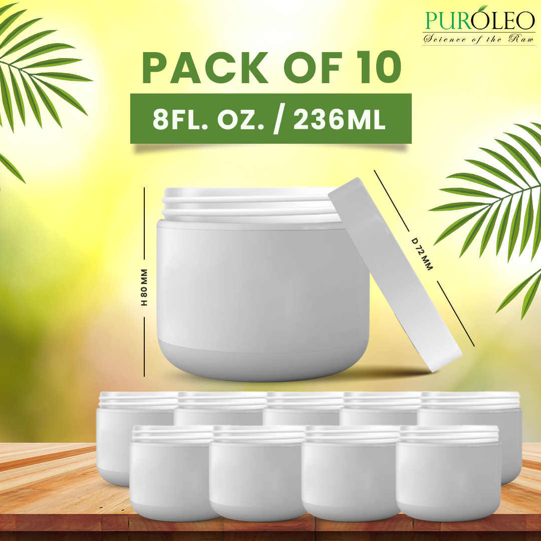 Round Base Jar White Makeup Containers 8 Fl OZ