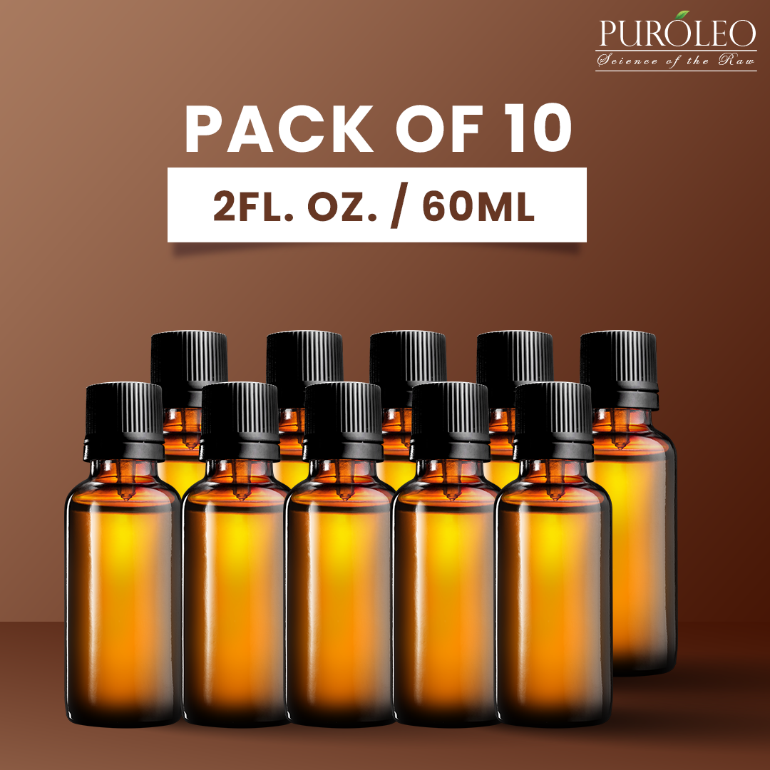 Amber Glass Bottle Refillable with Black Cap 2 Fl OZ