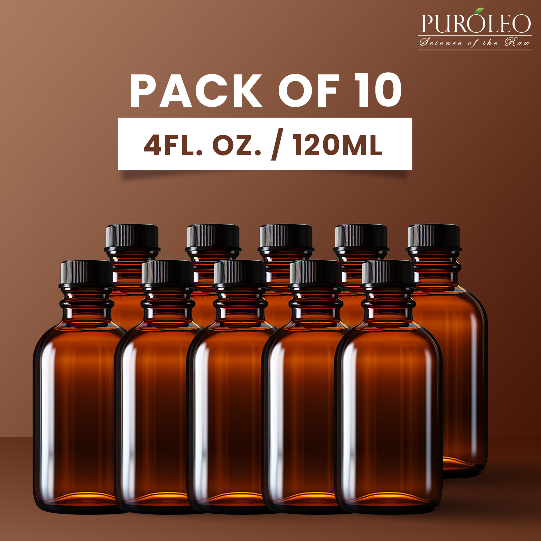 Amber Glass Bottle Refillable with Black Cap 4 Fl OZ