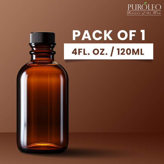 Amber Glass Bottle Refillable with Black Cap 4 Fl OZ