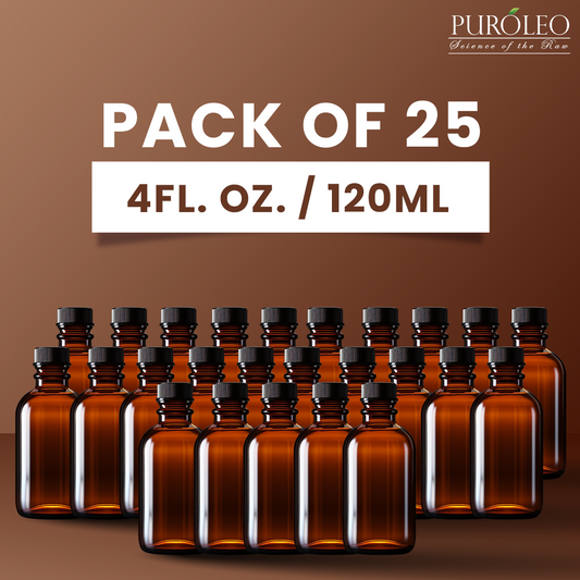 Amber Glass Bottle Refillable with Black Cap 4 Fl OZ