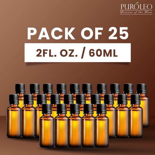 Amber Glass Bottle Refillable with Black Cap 2 Fl OZ