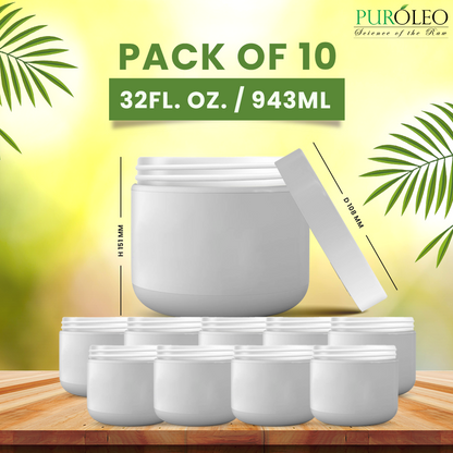 Round Base Jar White Makeup Containers 32 Fl OZ